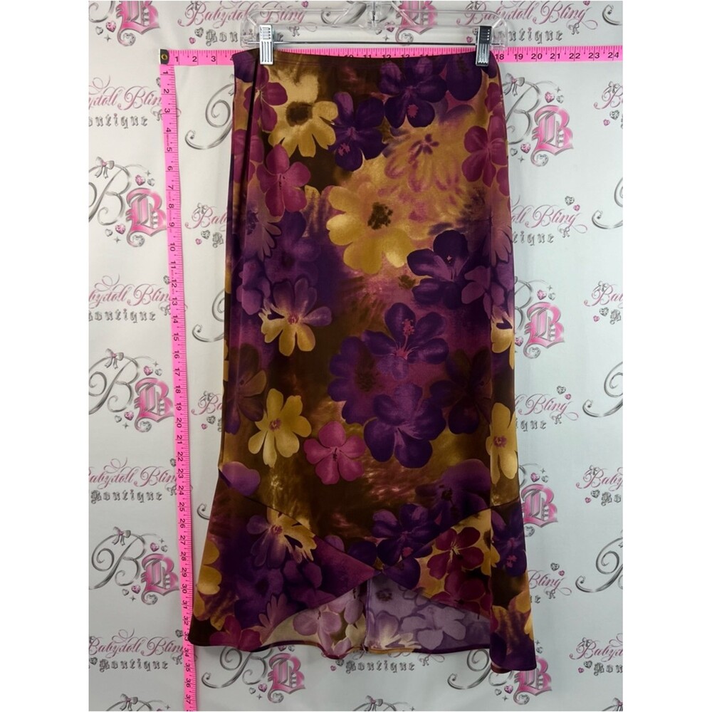 Rikki J New York skirt flowers purple yellow and Mustard Floral Midi Skirt y2k